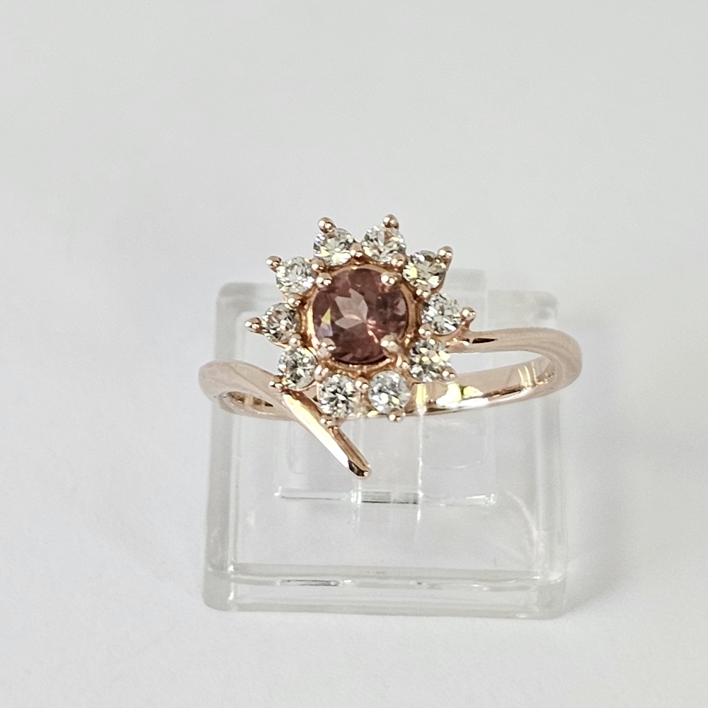 Genuine Red Apatite & White Zircon Ring 18K Rose Gold over Sterling Silver Sz 8!